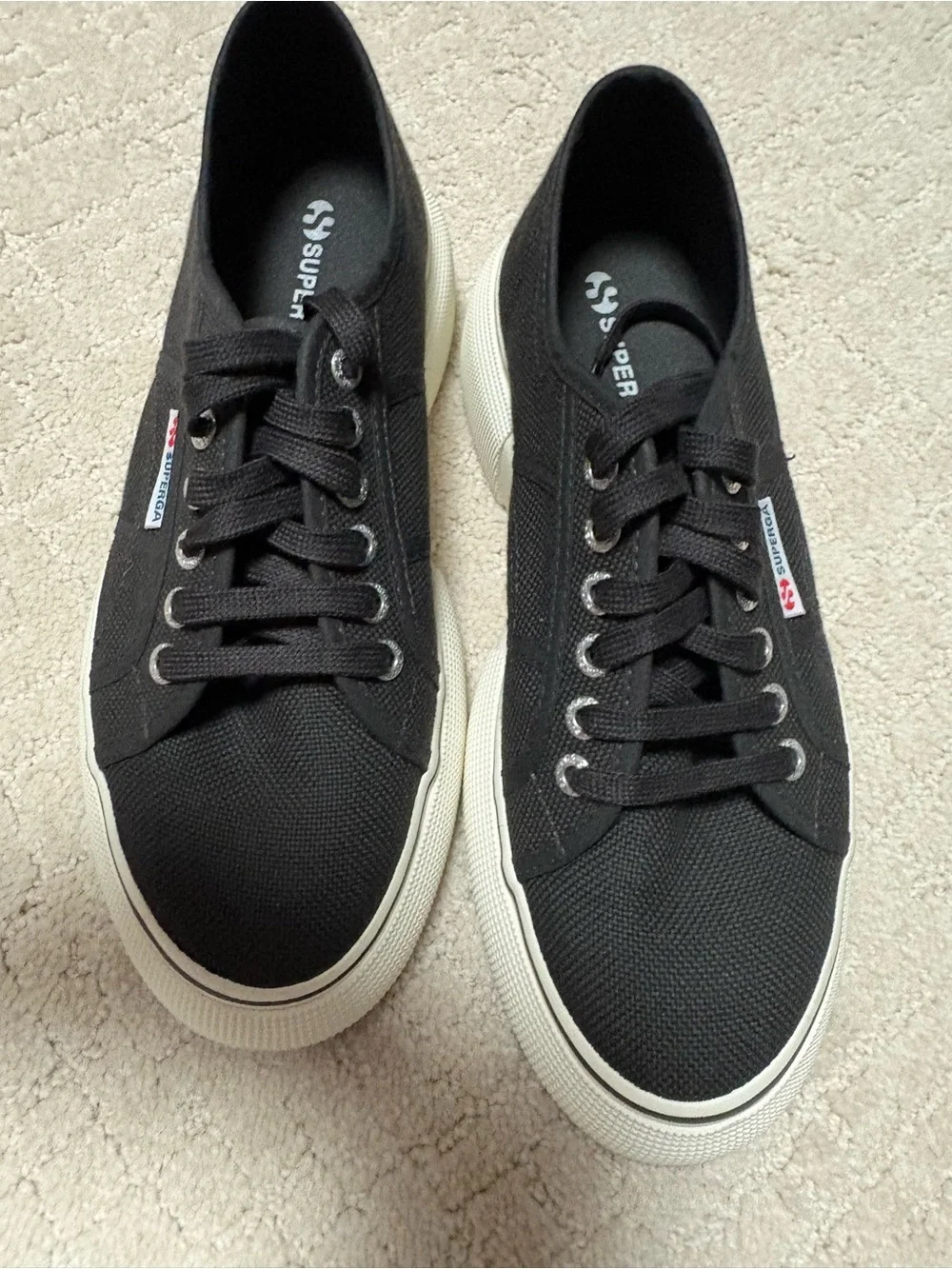 Superga Black Canvas Platform Lace-Up Sneakers with Cream Sole